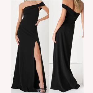 LULU'S  L Iconic Sophistication Black One-Shoulder Asymmetrical Maxi Dress B74